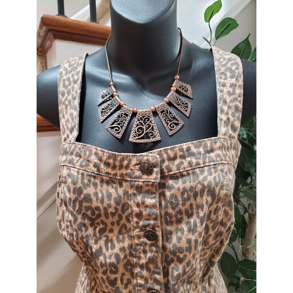 Jessica Simpson Taye Wildcat Brown Animal Print Denim Knee Length Dress Large - Picture 2 of 11